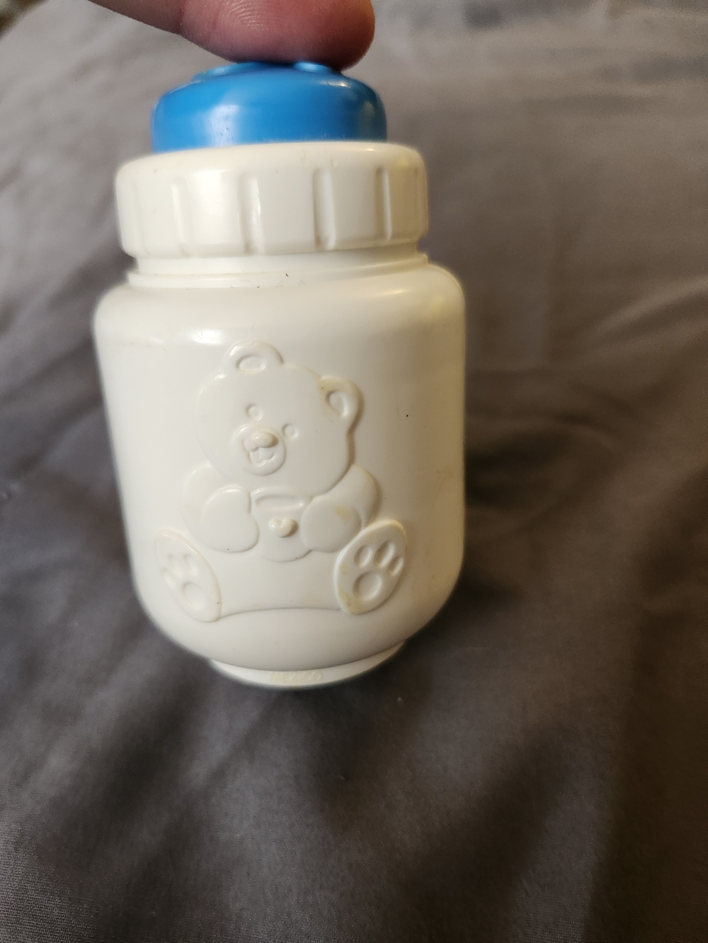 Vintage Fisher Price Milk Bottle White Blue Squeaker Teddy Bear Lunch Box Food